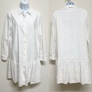 Draper James Womens White Button Down Eyelet Flounce Skirt Shirtdress Size 8